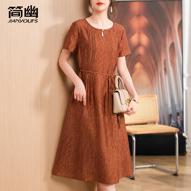 簡幽（JIANYOUFS）媽媽裝夏季2025新款印花連衣裙中老年女裝長款氣質(zhì)裙