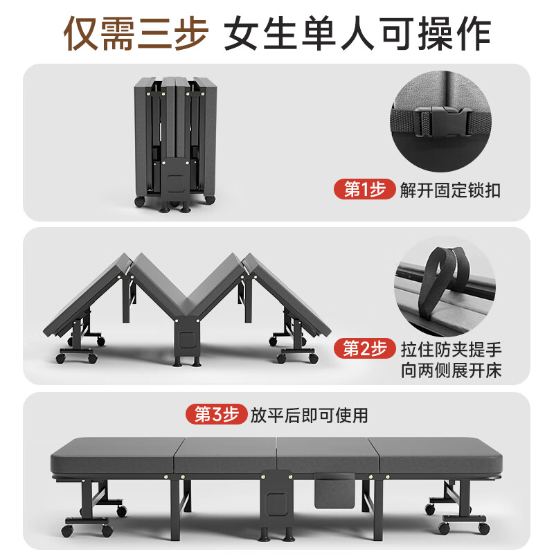 耐朴办公室午休折叠床单人躺椅家用硬板陪护行军床四折床简易午睡神器 【宽70/乳胶】加厚床垫-舒适四折