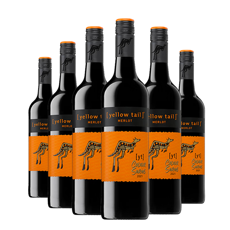 黃尾袋鼠（Yellow Tail）繽紛系列紅酒 梅洛紅葡萄酒 750ml*6瓶 智利版整箱裝原瓶進(jìn)口紅酒