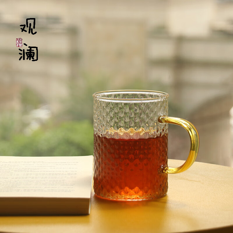 耐高温玻璃杯带把泡茶杯男女办公室喝水杯子家用可加热牛奶杯茶杯 330ml米粒水杯（单杯）