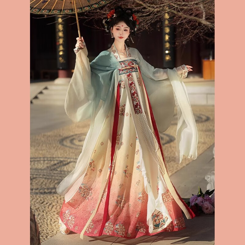 翊尚美汉服女成人国风新中式古风秋季新款套装绣花唐制仙气齐胸八破裙 粉色【全套刺绣大唐公主珍藏版】 XS 【适合75-85斤】