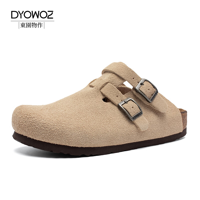 东园物作包头软木鞋男女真皮休闲两用时尚舒适百搭Boston男女款半包勃肯鞋 沙色 37 正码