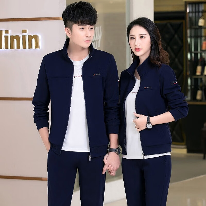 情侣运动装开衫立领卫衣男女休闲套装修身显瘦棉质跑步团体订购运动服