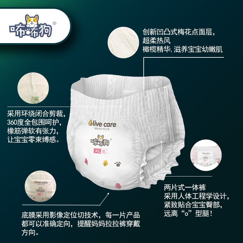 咘咘狗纸尿裤橄榄养护婴儿拉拉裤尿不湿超薄透气柔软新老包装混发 咘咘狗纸尿裤S60片