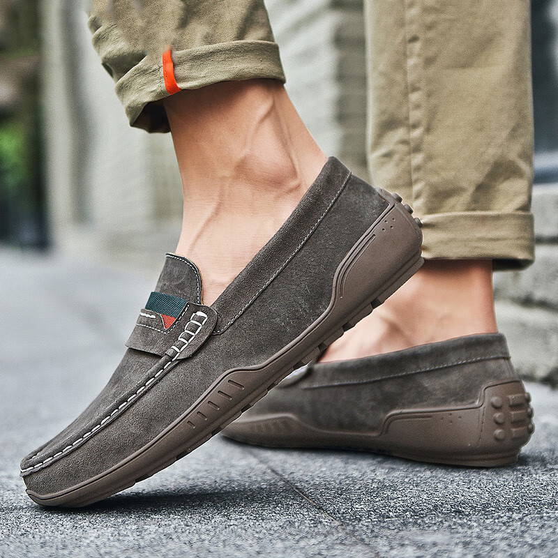 卡帝乐鳄鱼皮鞋男鞋男士商务休闲鞋真皮系带中老年爸爸职场西装通勤正装鞋 5115烟灰 43