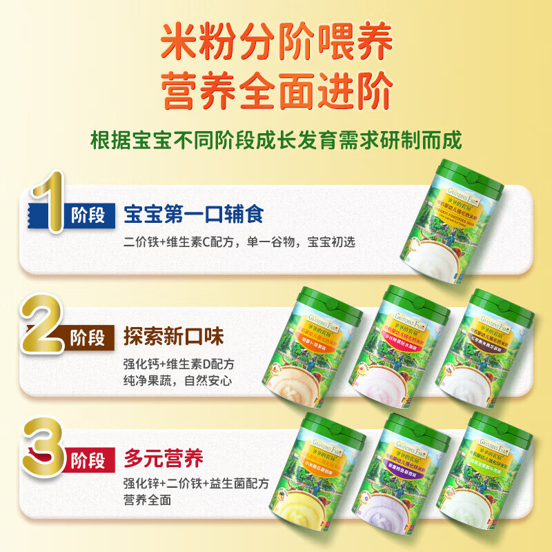 爷爷的农场婴幼儿有机高铁米粉6个月营养米粉宝宝辅食米糊 【强化铁】初尝原味米粉 225g*1罐
