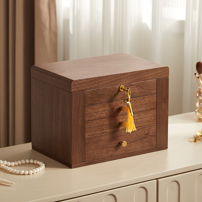 初心胡桃木首饰盒饰品盒生日新婚礼物送女生多层大容量珠宝手镯收纳盒 双开门大容量首饰盒(带镜子)