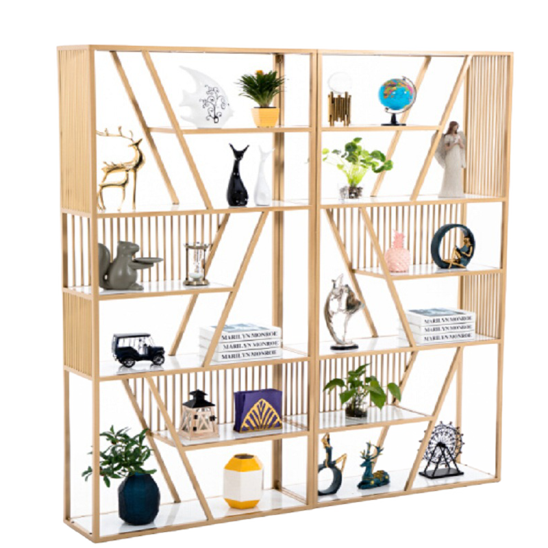 可定做 精甄 置物架北欧铁艺置物架隔断屏风简约现代金色仿大理石奶茶店咖啡厅玄关书架 单个架子 :长90*30*200CM高