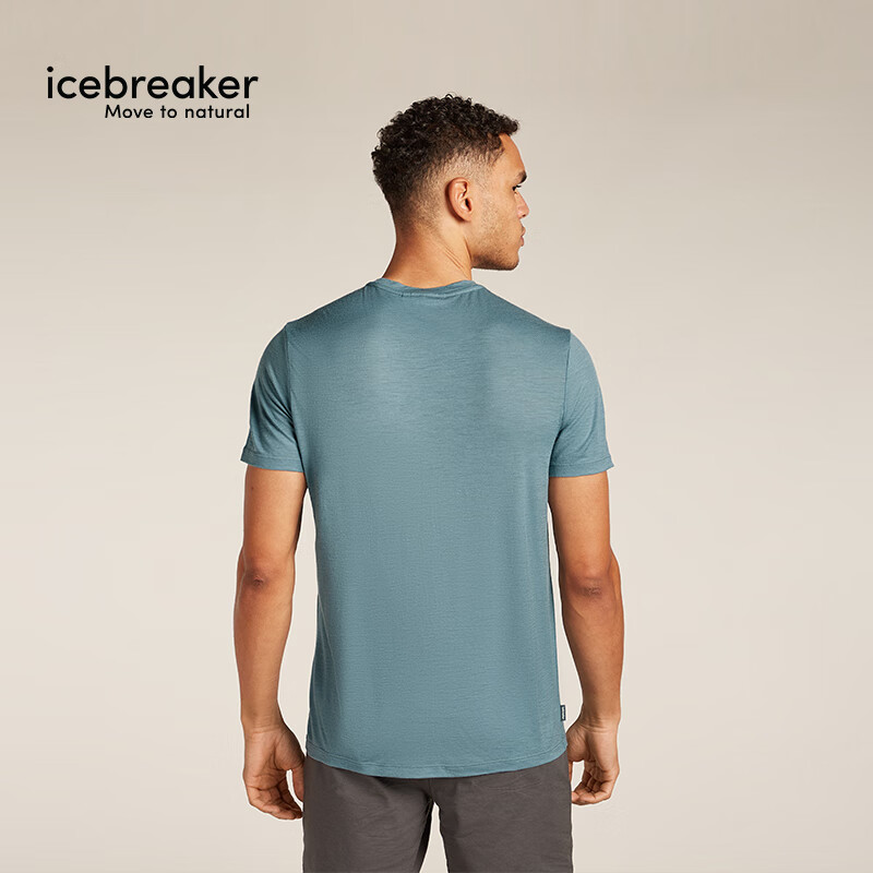 icebreaker美利奴羊毛男150 Tech Lite速干短袖T恤户外徒步登山跑步吸湿排汗 青灰-桨板熊 M