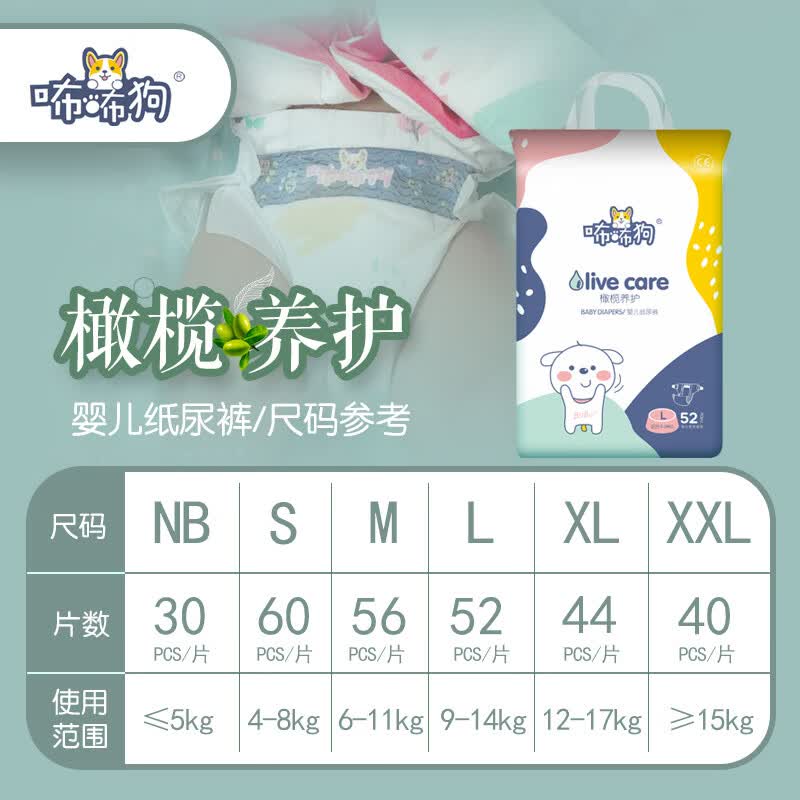 咘咘狗纸尿裤橄榄养护婴儿拉拉裤尿不湿超薄透气柔软新老包装混发 咘咘狗纸尿裤S60片