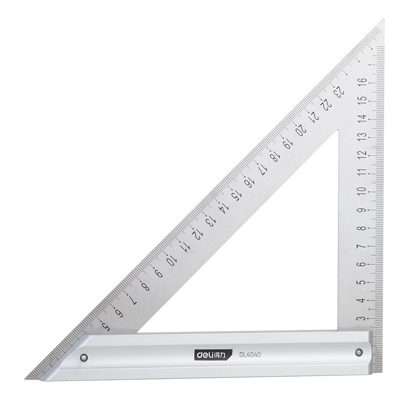 deli 得力 不锈钢三角尺直角尺测量钢板尺加厚45度钢板尺200mm DL4040