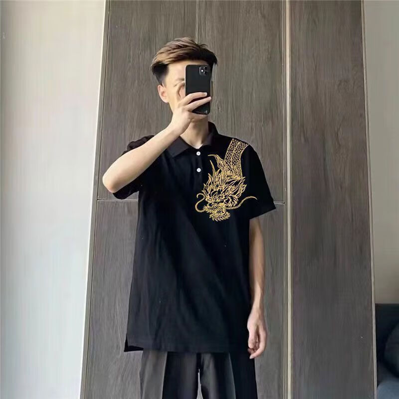 uosu潮牌新款瓦萨琪翻领男士polo韩版潮流修身网红精神小伙短袖t恤衫