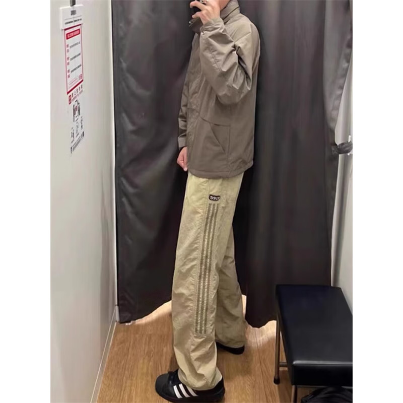 POUM男装2026新款美式条纹休闲裤男宽松百搭显瘦网面春秋保暖透气裤子 SDPFS-D60黑色 XL 体重120-140斤 尺码偏小建议拍大一码