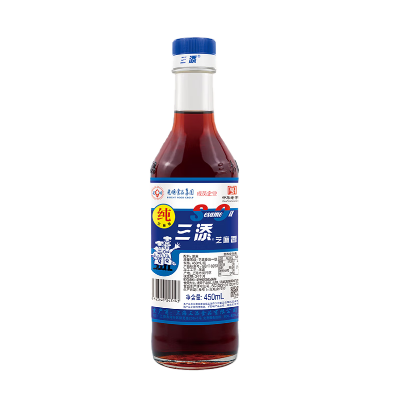 三添芝麻油 450ML香油麻油 調(diào)味食用油 中華老字號(hào)