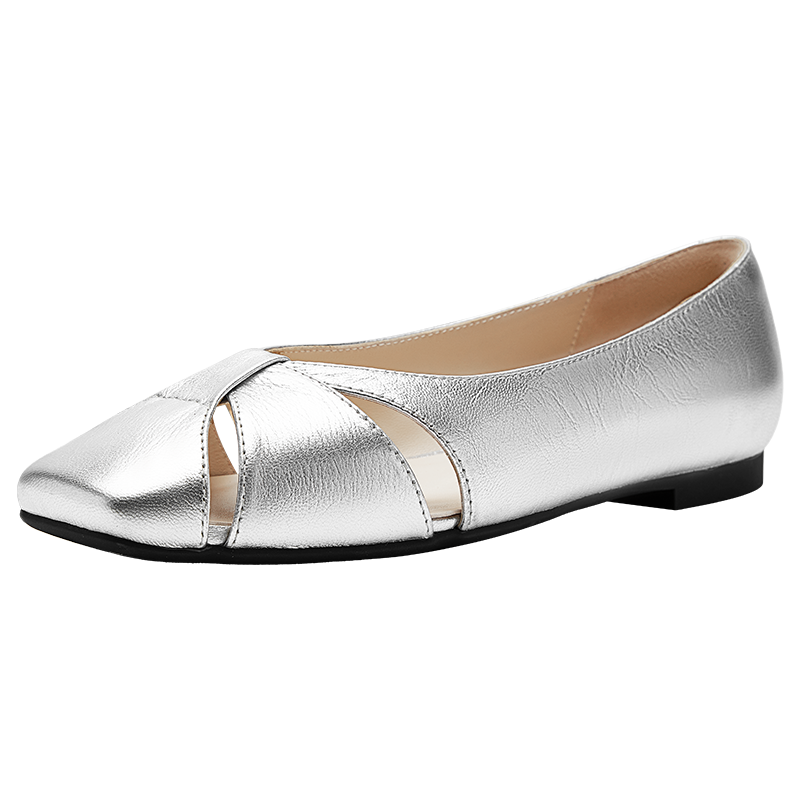 NINE WEST/玖熙淺口單鞋女軟底外穿鏤空平底鞋 NK538006KK 銀色38