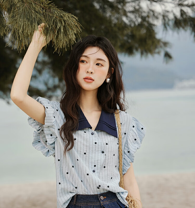 Mixiu [] Polka Dot Embroidered Shirt for Women 2026 Summer Unique Design Short Sleeve Blouse 27