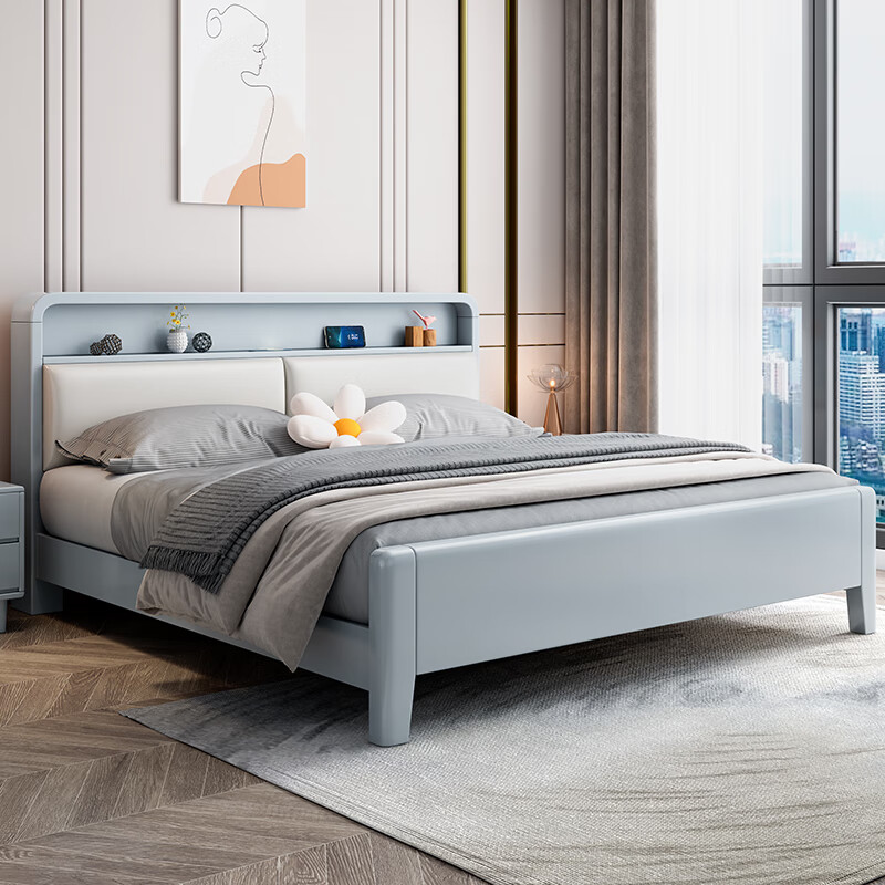 DeRUCCI HOME慕斯实木床1.8米双人床1.5m现代简约小户型1.2儿童床单人储物婚床 单床+20cm乳胶弹簧床垫+2柜 床 1800mm*2000mm箱框结构