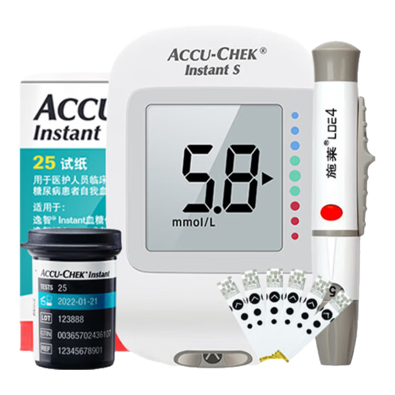 羅氏ROCHE逸智Instant S型血糖儀家用免調(diào)碼血糖檢測(cè)儀指尖測(cè)糖儀 【店鋪熱銷】逸智S血糖儀+100試紙+100針頭