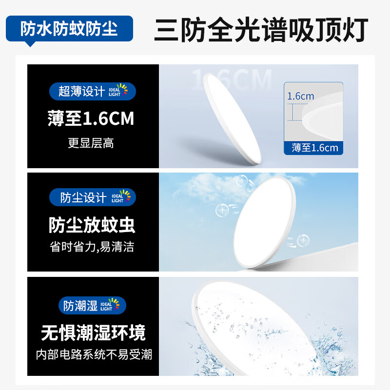 正泰包安装儿童卧室护眼吸顶灯全光谱婴儿房书房客厅现代简约大气灯具 黑壳【48W三色】480mm 【全光谱】教学照明标准