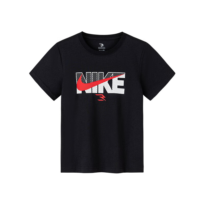 NIKE 3BRAND 耐克男童纯棉短袖T恤2025夏季新款字母logo儿童宽松上衣 正黑色 140 /68 【建议身高128-140cm】