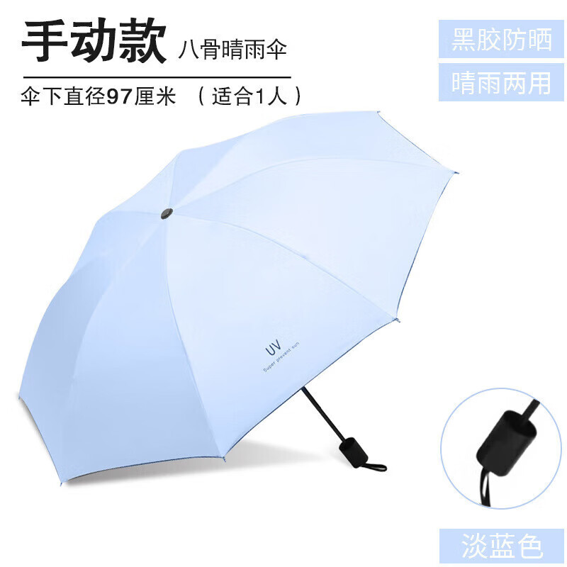 风遮阳伞防晒太阳伞男士折叠两用全自动晴雨女雨伞 手动反向UV-淡蓝-1把（opp袋）
