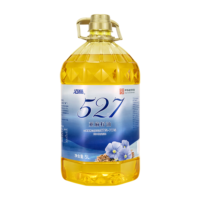 海狮【保真亚麻籽油】5L 头道冷榨食用油 527亚麻酸含量达52%-70% 