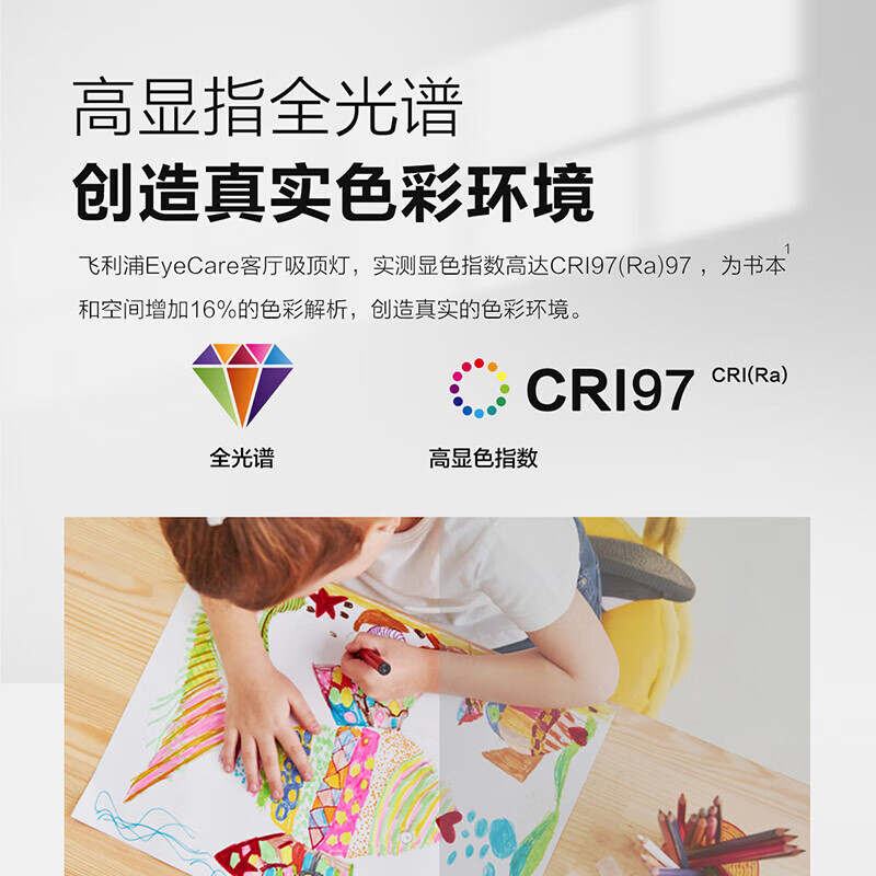飞利浦LED全光谱护眼客厅吸顶灯卧室儿童房灯饰EyeCare115W 115W 25㎡内适用 8500lm 全光谱护眼