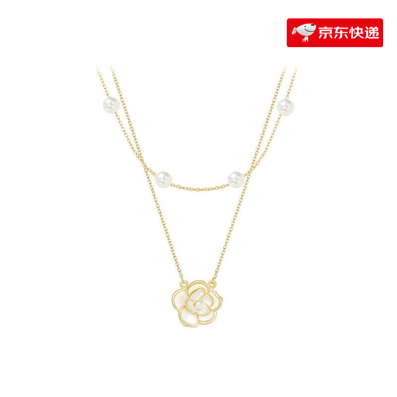 萱子（SHINE）飾品珍珠山茶花項鏈雅雙層套鏈女款 金色S