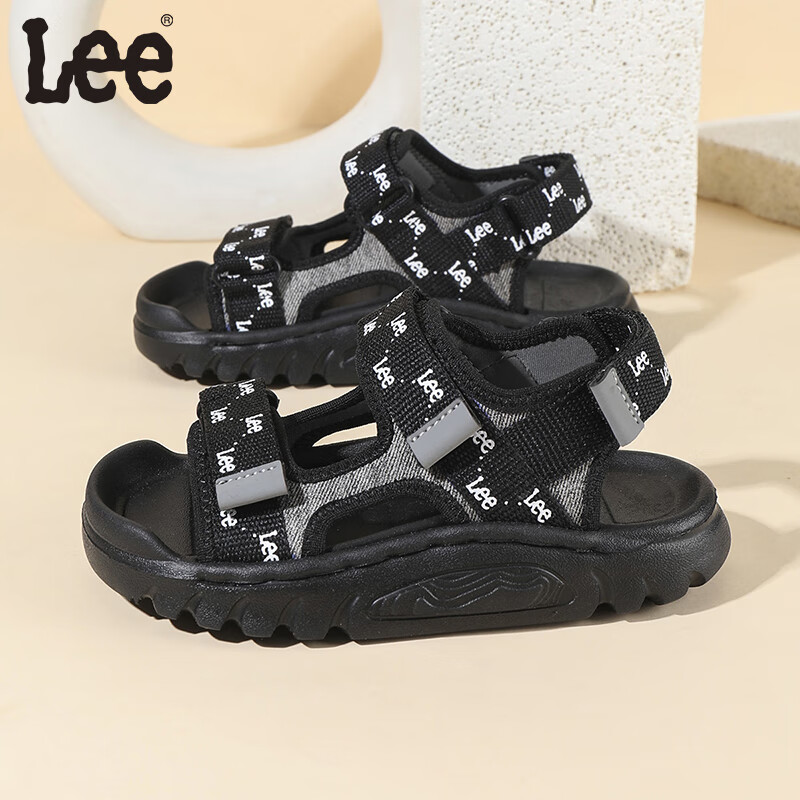 Lee儿童凉鞋【轻便款】夏季儿童魔术贴户外凉鞋中大童轻便沙滩鞋 黑色 36 【建议脚长223mm】