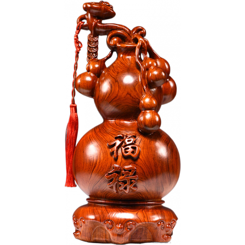 胖東來品質(zhì)花梨木擺件雕福祿如意葫蘆實木客廳紅木質(zhì)家居中式裝飾 花梨精雕福祿如意【高15cm單個】