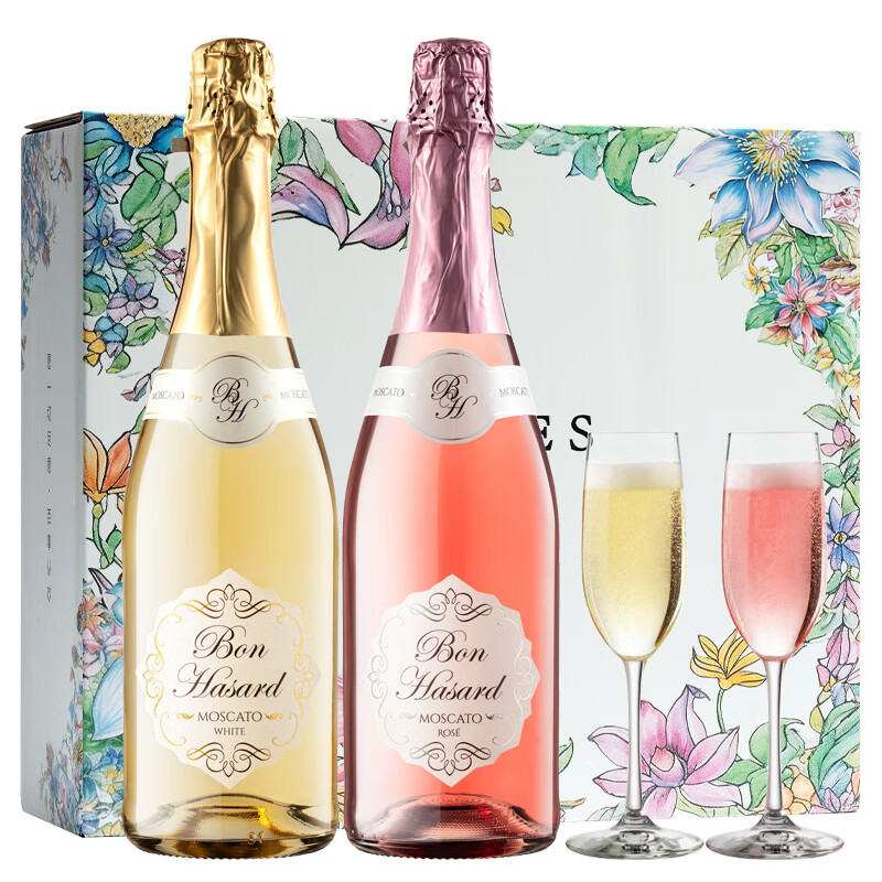 CERES莫斯卡托起泡酒甜白桃红微醺女士低度气泡葡萄果酒伴手礼盒香槟杯 【花礼盒+酒杯】甜白*1 甜红*1