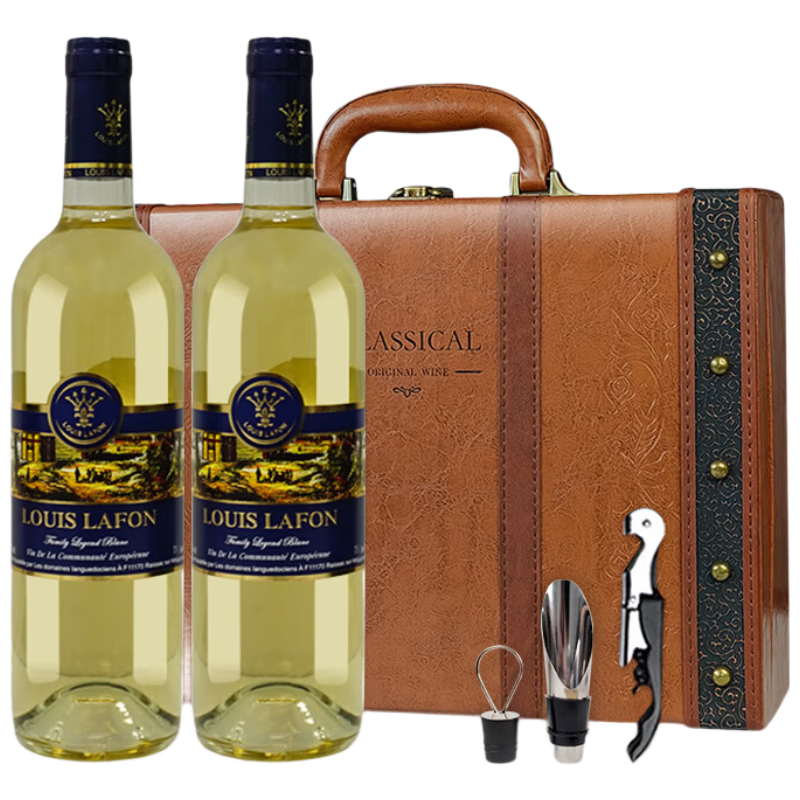 路易拉菲（LOUIS LAFON）法国原瓶进口霞多丽12度干白葡萄酒750ml*2双支礼盒父亲节送礼