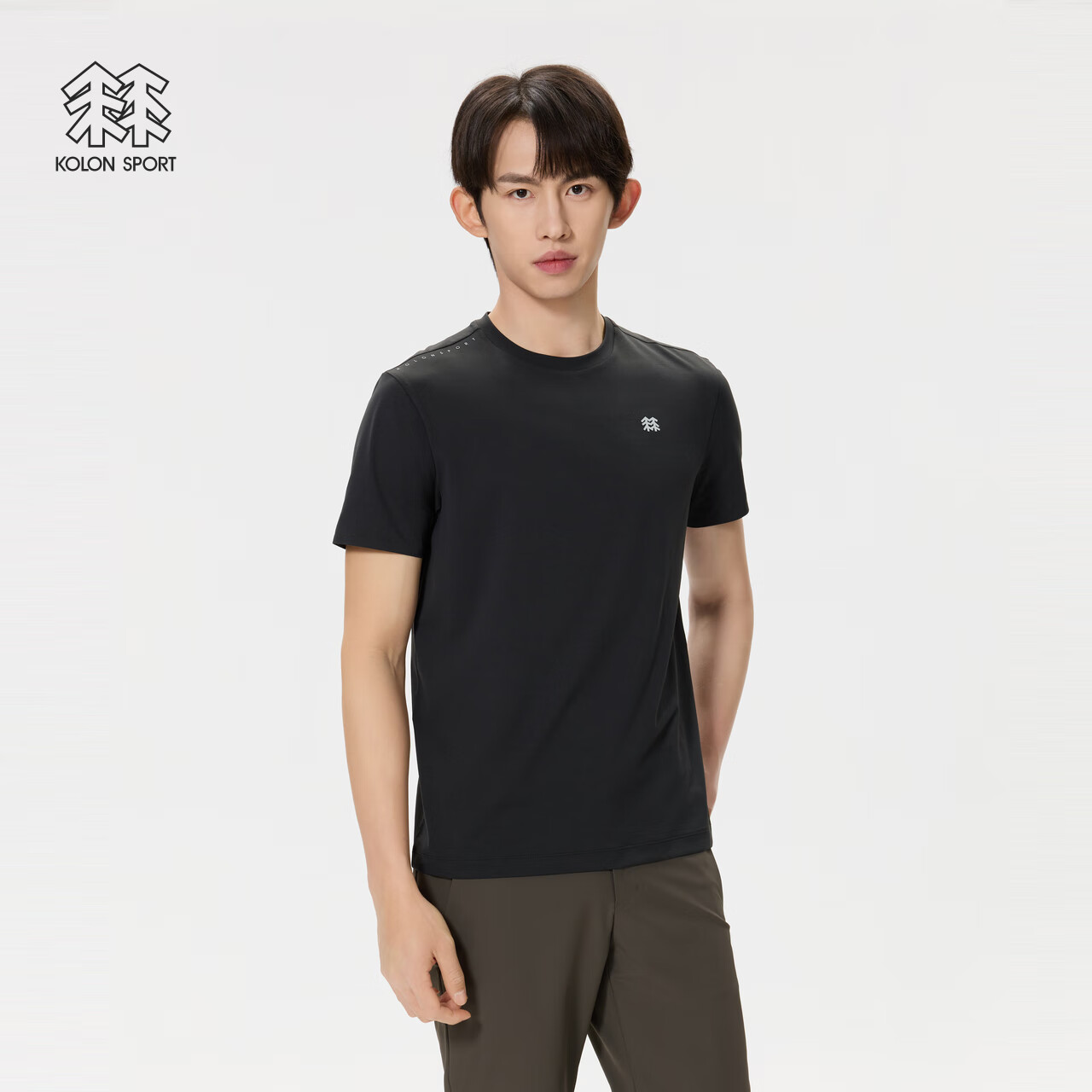 KOLON SPORT/可隆SECO速干T恤 男子运动户外吸湿夏UPF50+防晒抗菌上衣短袖 LHRT5MTT25-BK 黑色 S 165/88A
