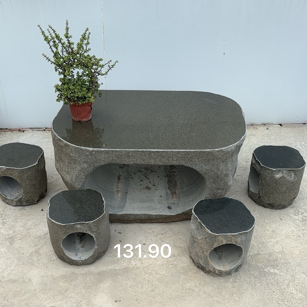 整石石桌石凳庭院花園戶外天然 青石臺(tái)鵝卵石桌椅戶外別墅裝飾 石桌1.8米配六凳