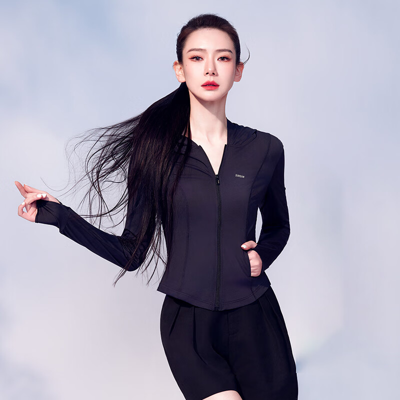 SIINSIIN【戚薇同款】冰皮防晒衣女款夏季透气修身冰丝轻薄外套小细腰 【轻塑连帽款】显瘦黑【单件无赠品】 XL