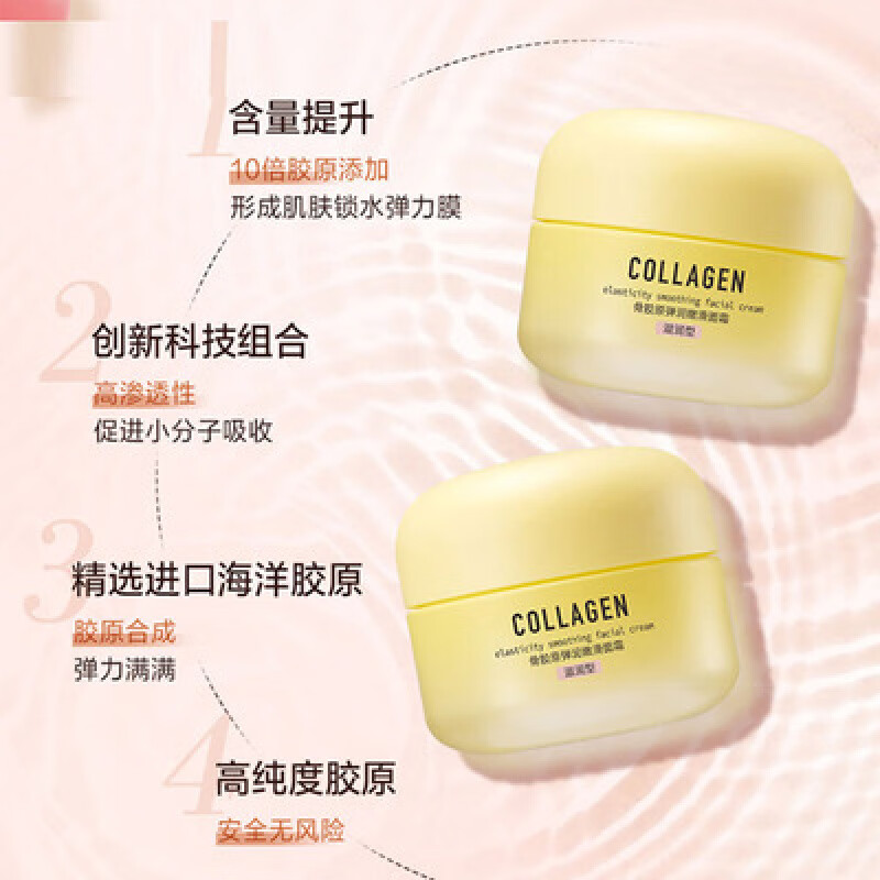 屈臣氏【旗舰直销】屈臣胶原弹润高保湿面霜50g骨胶原嫩滑面霜滋润轻盈 干性、中性、油性及混合性肌肤
