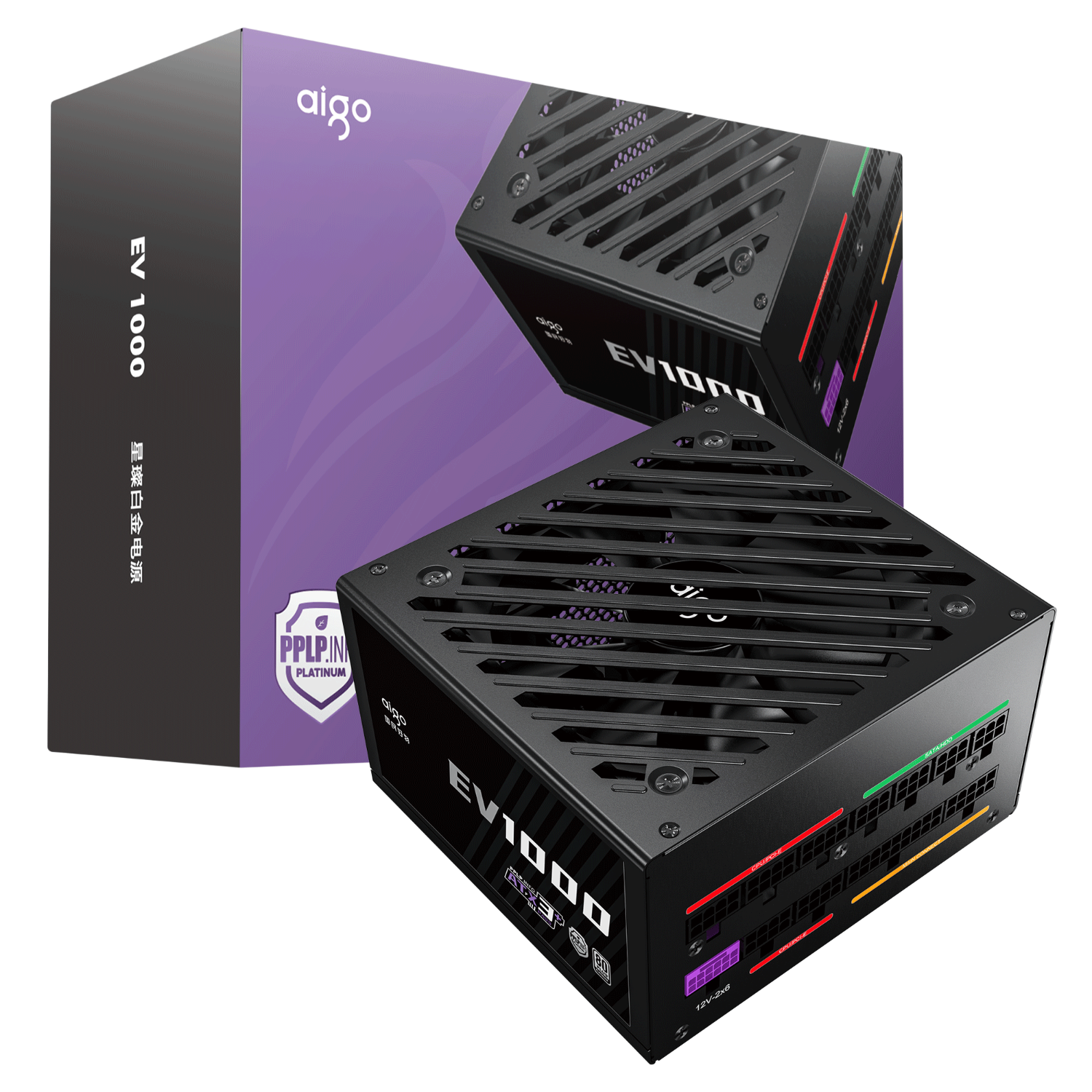 爱国者（aigo）星璨EV 1000W白金牌 黑 ATX3台式机箱电源 PPLP/80PLUS认证/一键超频/稳压5090