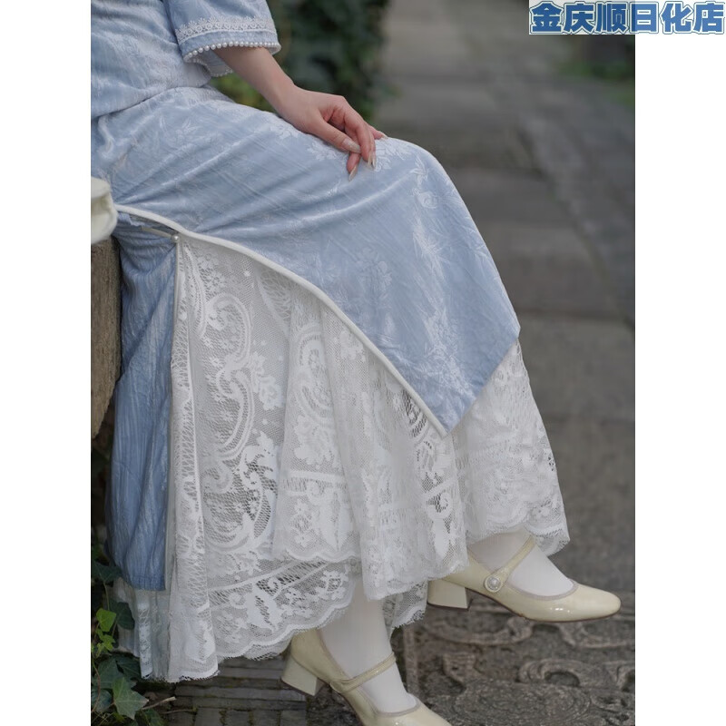 旗袍內(nèi)搭襯裙蕾絲半身裙松緊復(fù)古百搭旗袍秋冬搭配打底遮胯顯瘦 白色蕾絲半身裙 雙層松緊腰長83 均碼
