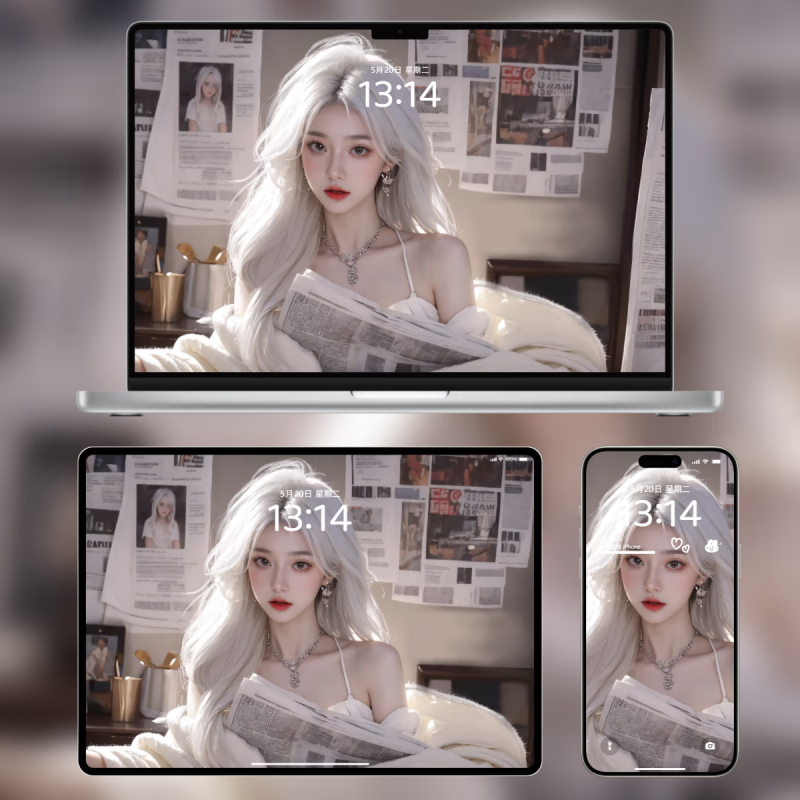 报纸墙纸女孩 4k超清电脑桌面壁纸女生报纸墙系列30张