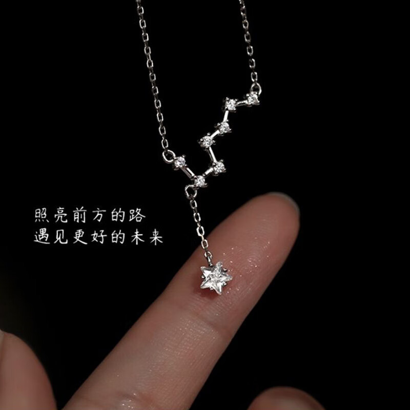 纯银北斗七星项链ins轻奢冷淡风小众毛衣链情人节礼物送女友 白金色 足银