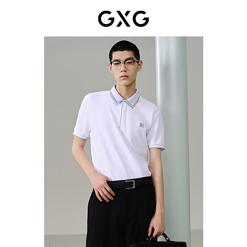 GXG男裝商場(chǎng)同款小標刺繡商務(wù)polo衫24年夏 白色 175/L