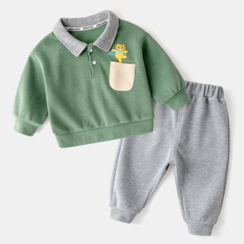 嘟嘟家宝宝套装春秋婴儿春装女童童装儿童衣服男童卫衣裤子两件套 【A】黑白条配咖裤 110 cm