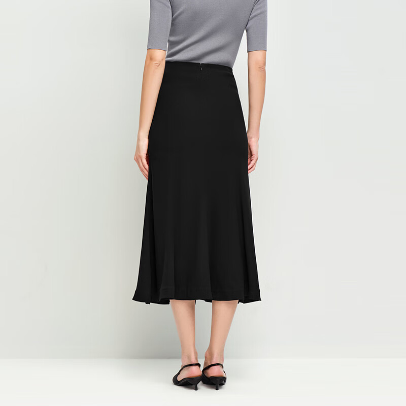 OVV2025春夏新款女装醋酸经典大方优雅A字大摆长款半身裙 赫本黑 L