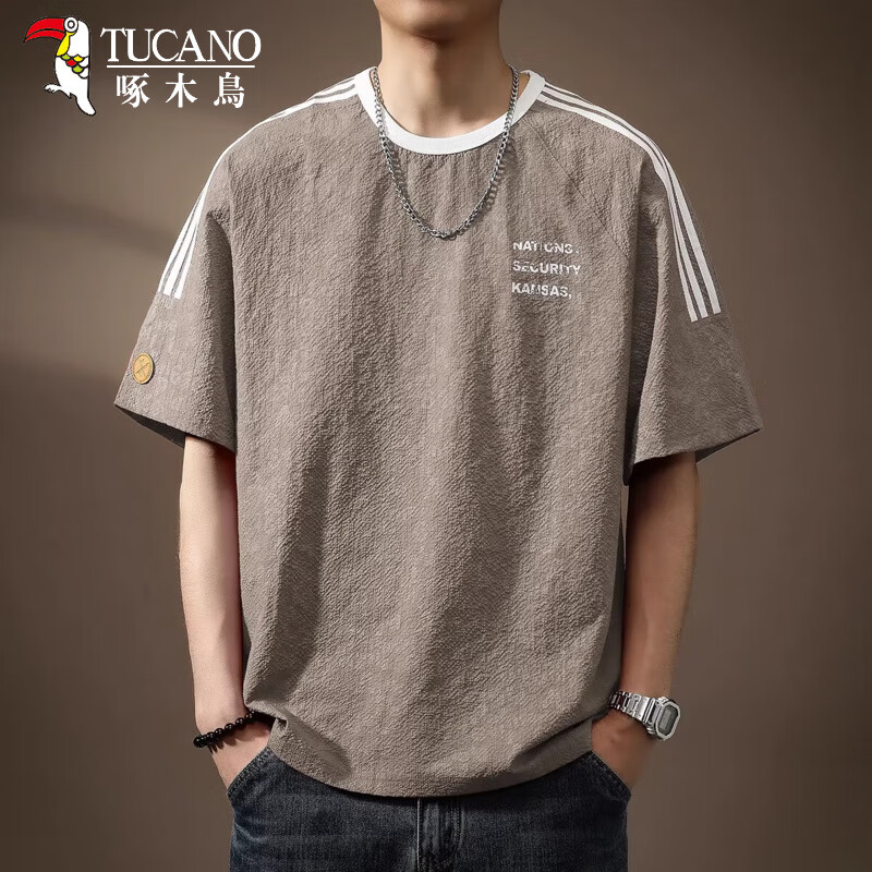百亿补贴：啄木鸟（TUCANO）t恤男高端冰丝凉感速干泡泡纱短袖宽松印花圆领夏季薄款半袖体恤 太空灰 L （适合130-145斤） 88元