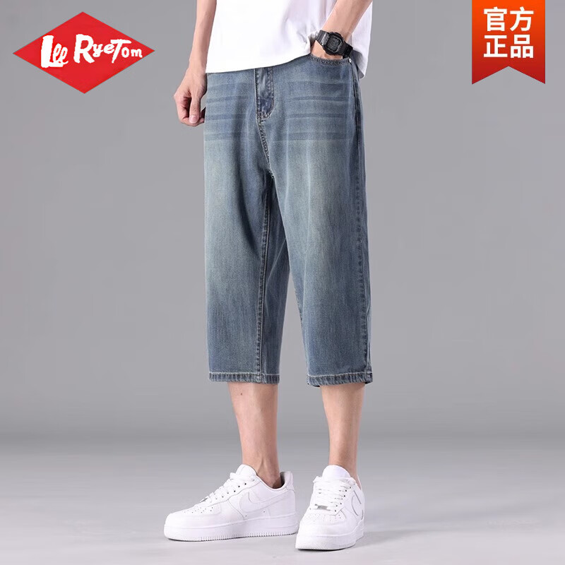 Lee ryetom夏天冰丝七分裤牛仔短裤男款夏季薄款宽松直筒天丝莱赛尔八分中裤 762复古蓝 36