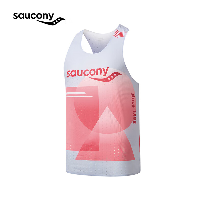 Saucony索康尼25夏男款透气柔软速干超轻马拉松专业运动跑步背心工字背心 几何粉色组PR228 2XL