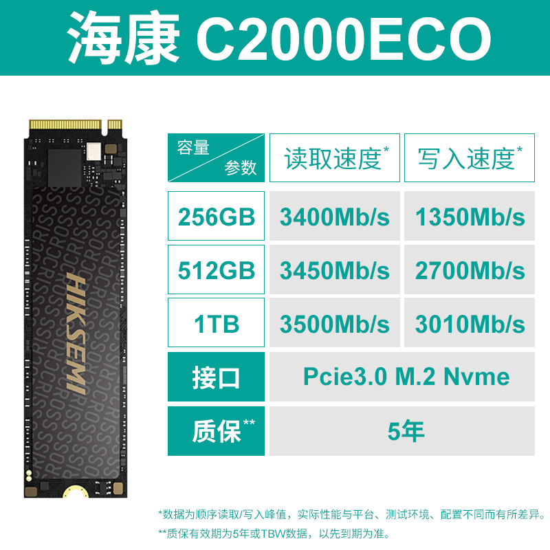 海康威视（HIKVISION）C2000ECO/E2000lite固态硬盘256G512G 1T高速nvme电脑ssd C2000ECO  Pcie3.0高速款 512GB