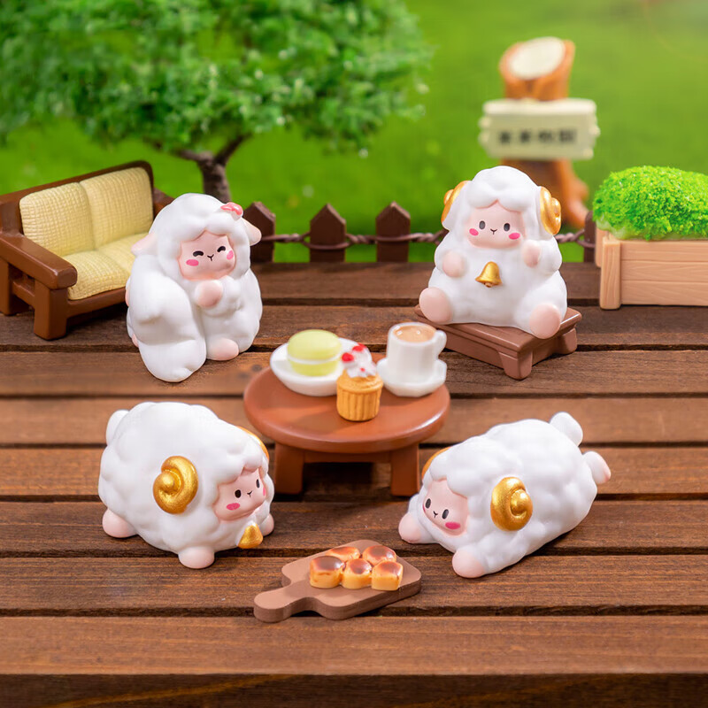 集物一册元旦礼物萌趣小羊微景观摆件工位装饰车载摆件创意生日礼物 农场小羊+布袋盒装+无痕点胶