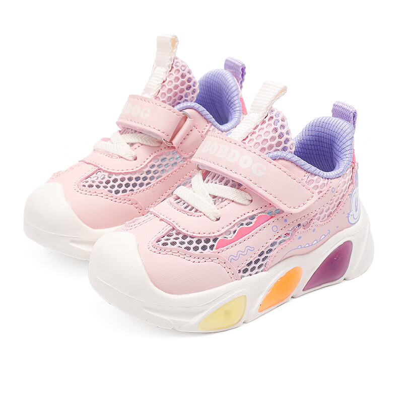 巴布豆童鞋女童夏季新款机能鞋2025小童休闲时尚宝宝鞋网面儿童学步鞋 浅粉红/梦幻紫(52031) 25 适合脚长14.7cm