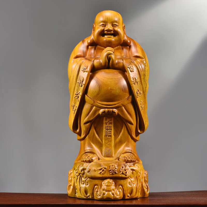 香樟木雕彌勒佛像擺件中式實木八方聚財招財風(fēng)水供奉笑佛家居客廳裝飾喬遷開業(yè)禮品 香樟木八方聚財【高80cm】